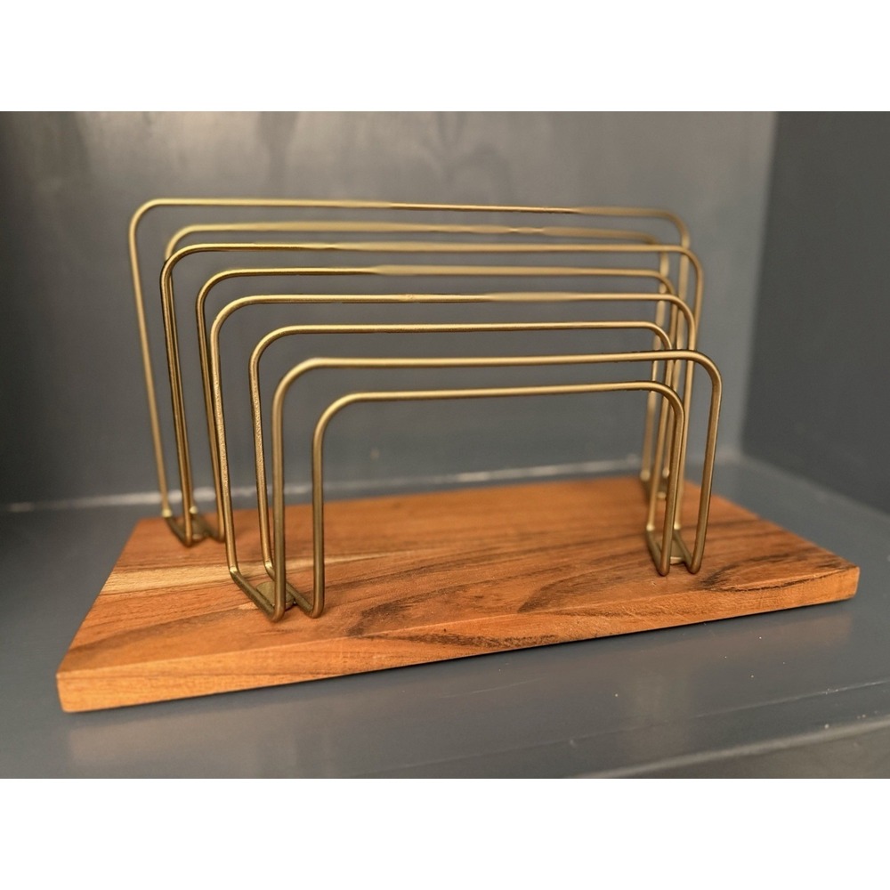 Hearth & Hand By Magnolia Wood & Brass File Folder Letter Paper Holder Organizer - Picture 2 of 5